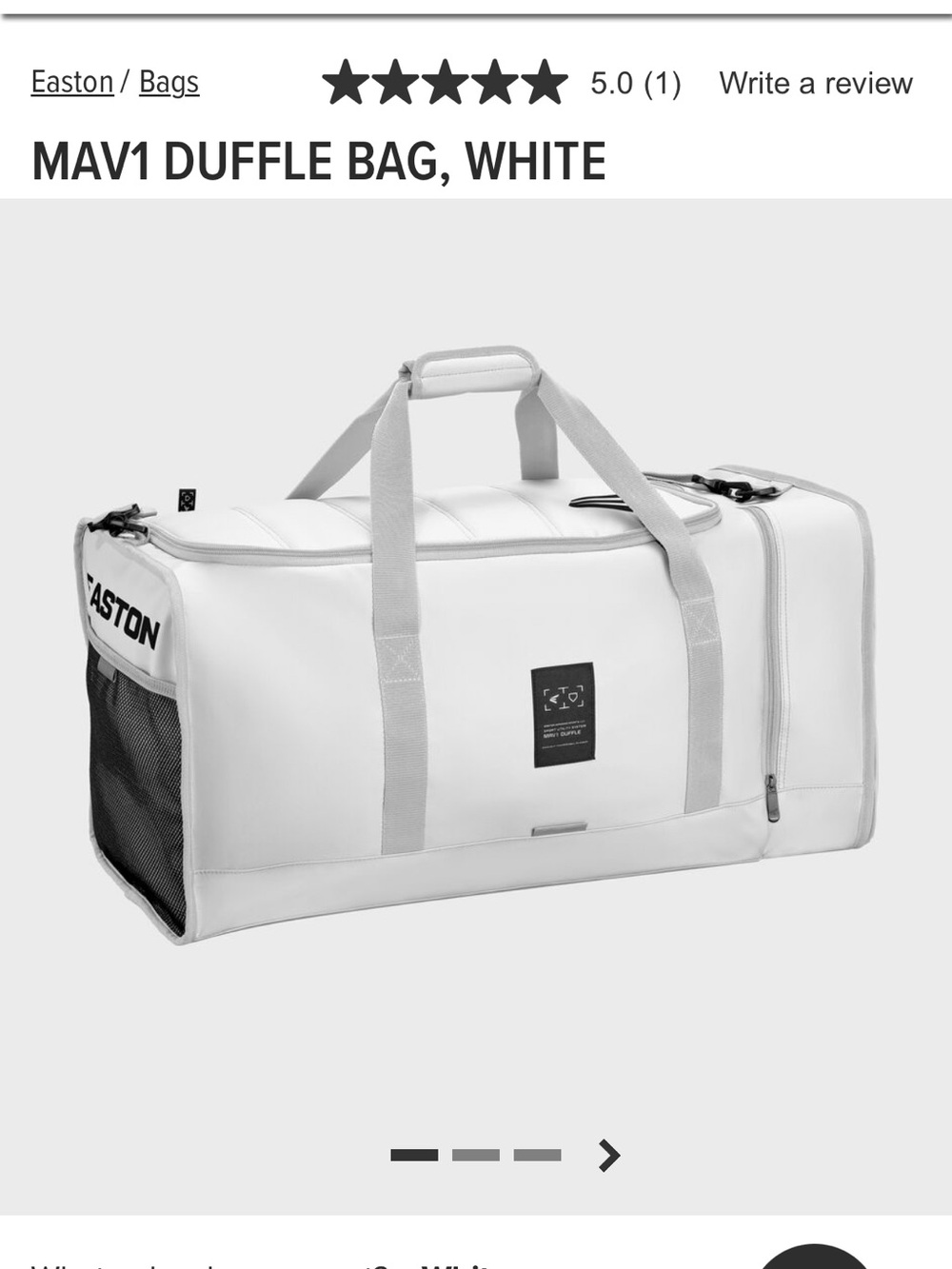 NWT Easton MAV1 White Duffle Bag - Men's Travel & Gear
